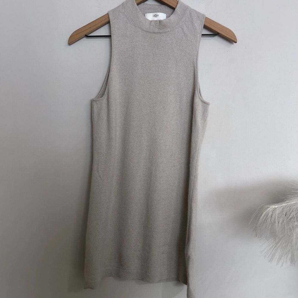 Allude 100% Cashmere Sleeveless High Neck Tank Top Gray Taupe Size M
